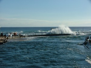 Waves hitting the northern jetty